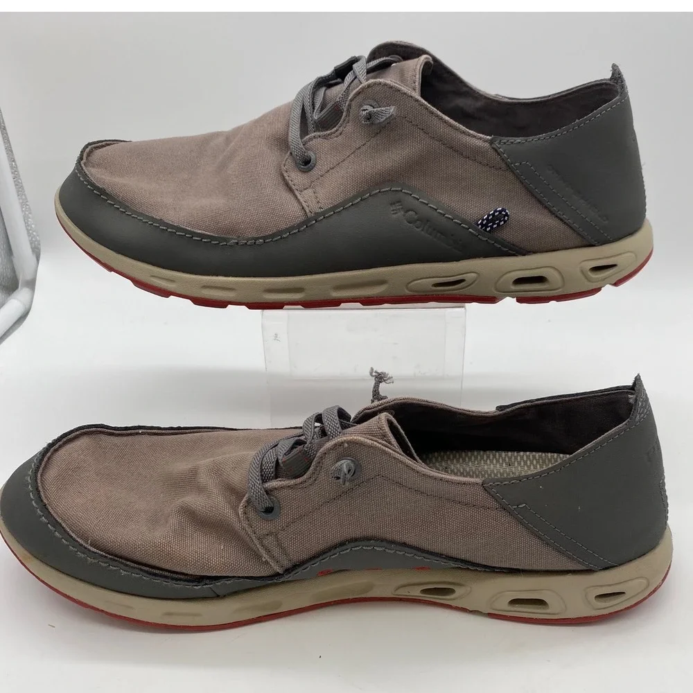 Columbia PFG Bahama Vent Boat Shoes Mens 11 Gray Red BM2658-023 Canvas Loafers
